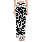 Black And White Celtic Knot Print High Slit Maxi Skirt