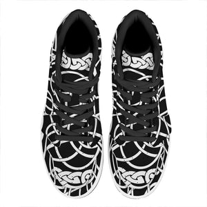 Black And White Celtic Knot Print High Top Leather Sneakers