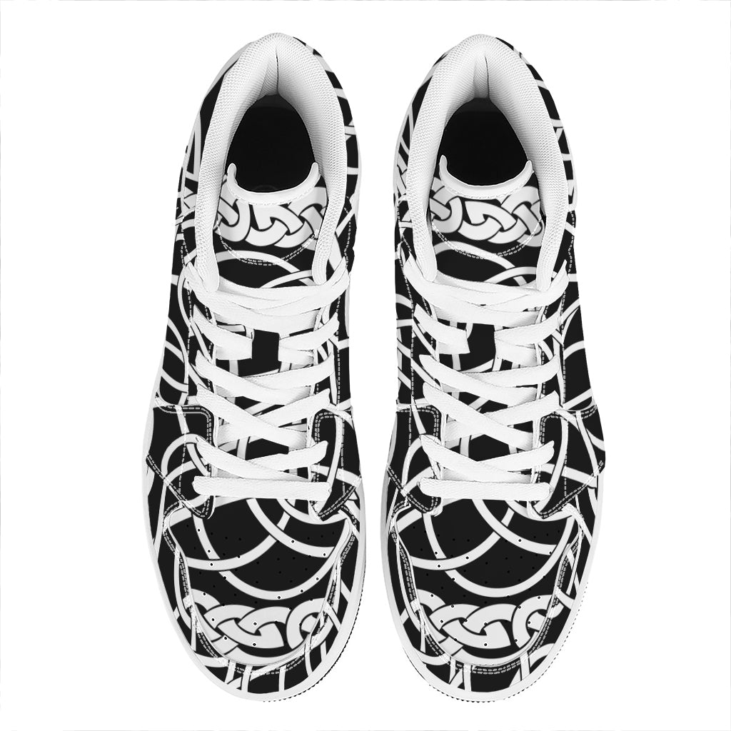 Black And White Celtic Knot Print High Top Leather Sneakers