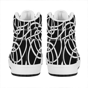 Black And White Celtic Knot Print High Top Leather Sneakers