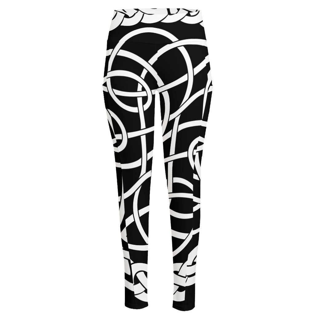 Black And White Celtic Knot Print High-Waisted Pocket Leggings