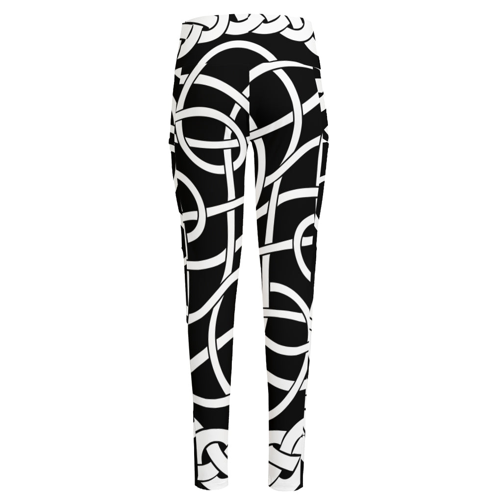 Black And White Celtic Knot Print High-Waisted Pocket Leggings