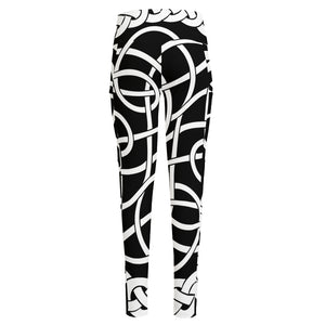 Black And White Celtic Knot Print High-Waisted Pocket Leggings