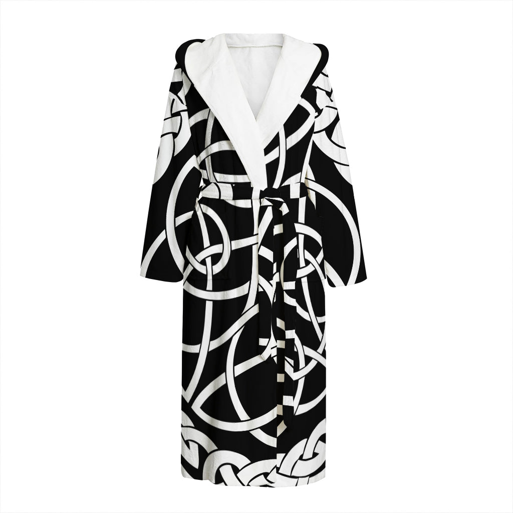 Black And White Celtic Knot Print Hooded Bathrobe