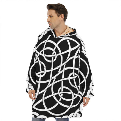 Black And White Celtic Knot Print Hoodie Blanket