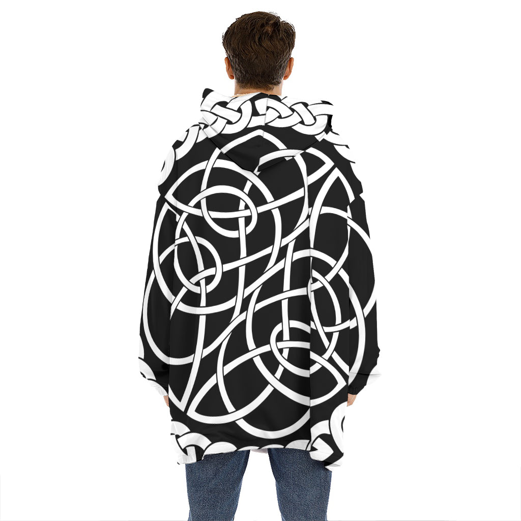 Black And White Celtic Knot Print Hoodie Blanket