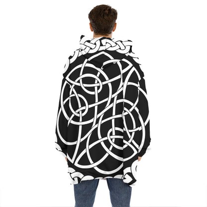 Black And White Celtic Knot Print Hoodie Blanket