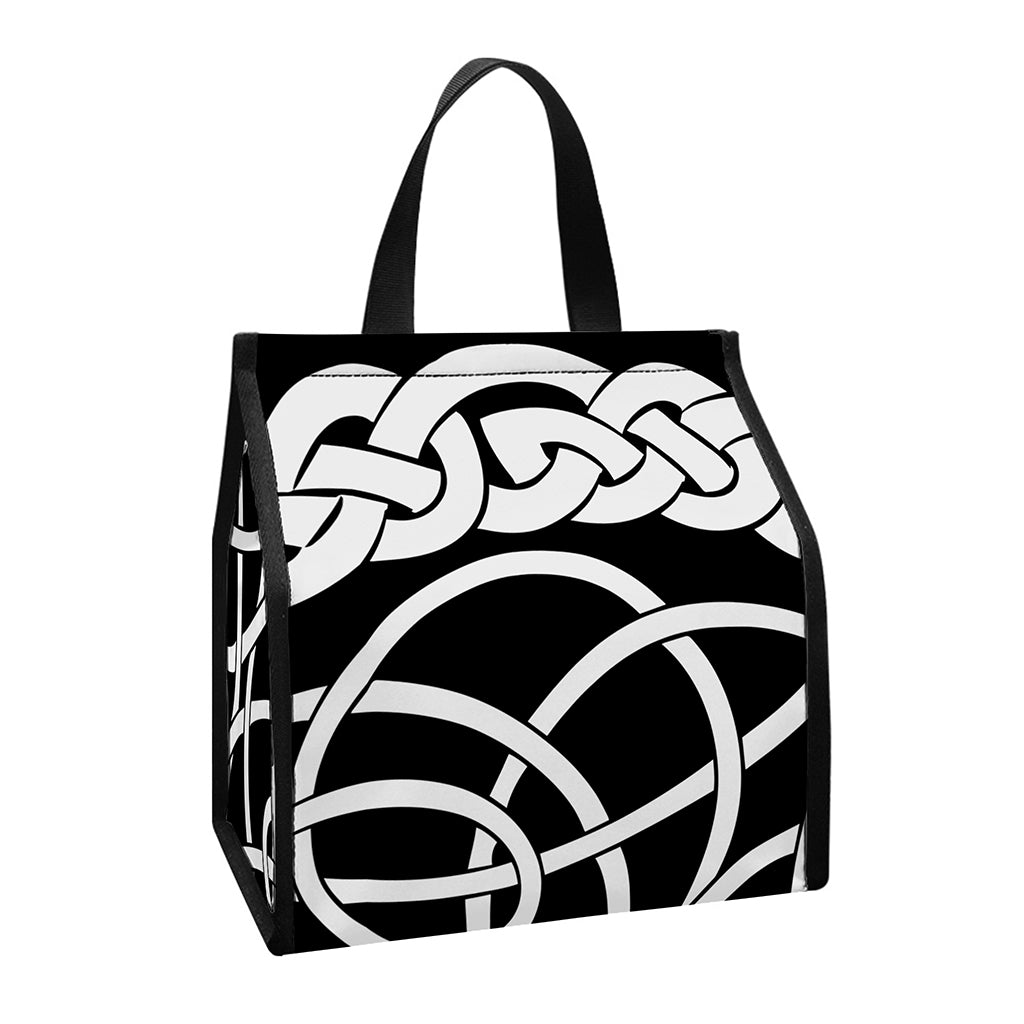 Black And White Celtic Knot Print Insulated Lunch Tote