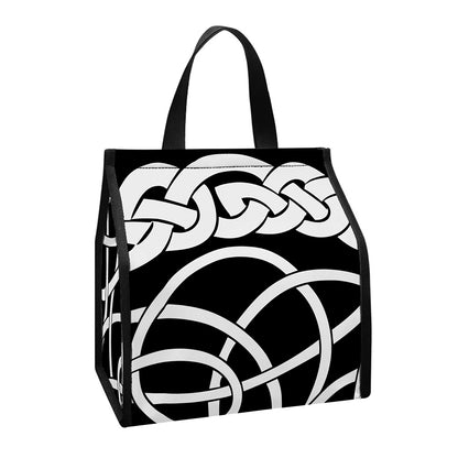 Black And White Celtic Knot Print Insulated Lunch Tote