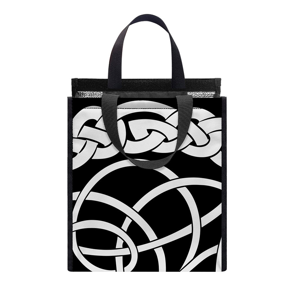 Black And White Celtic Knot Print Insulated Lunch Tote