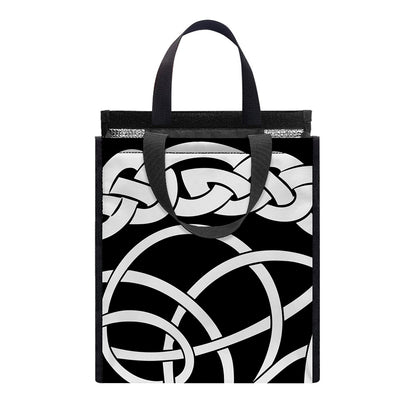 Black And White Celtic Knot Print Insulated Lunch Tote