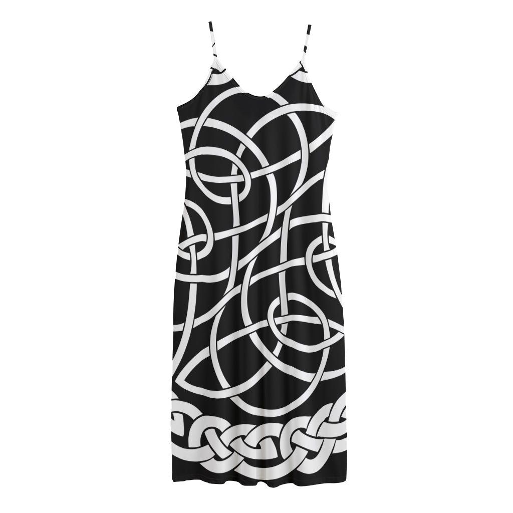 Black And White Celtic Knot Print Jersey Midi Cami Dress