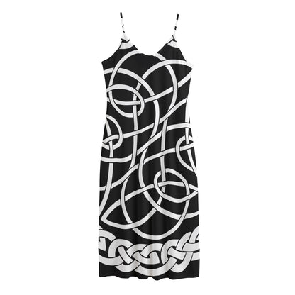 Black And White Celtic Knot Print Jersey Midi Cami Dress
