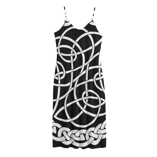 Black And White Celtic Knot Print Jersey Midi Cami Dress
