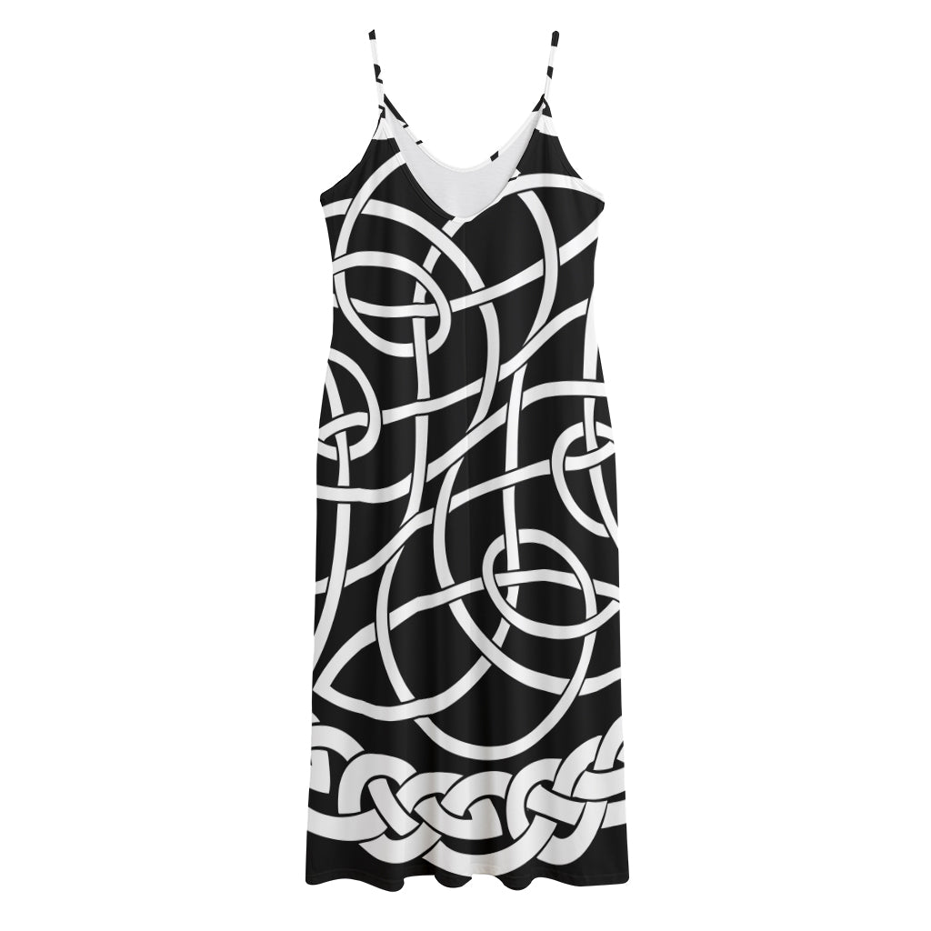 Black And White Celtic Knot Print Jersey Midi Cami Dress