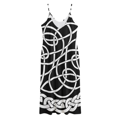 Black And White Celtic Knot Print Jersey Midi Cami Dress