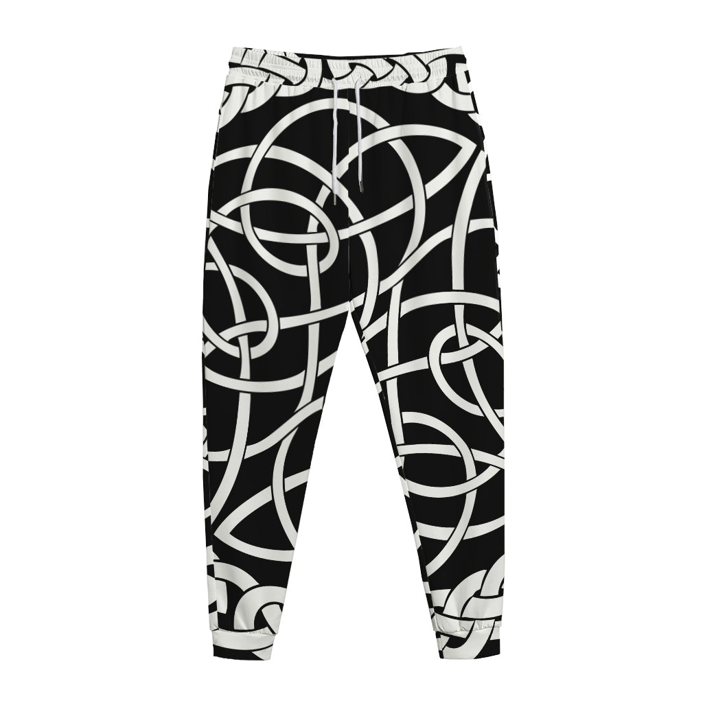 Black And White Celtic Knot Print Jogger Pants