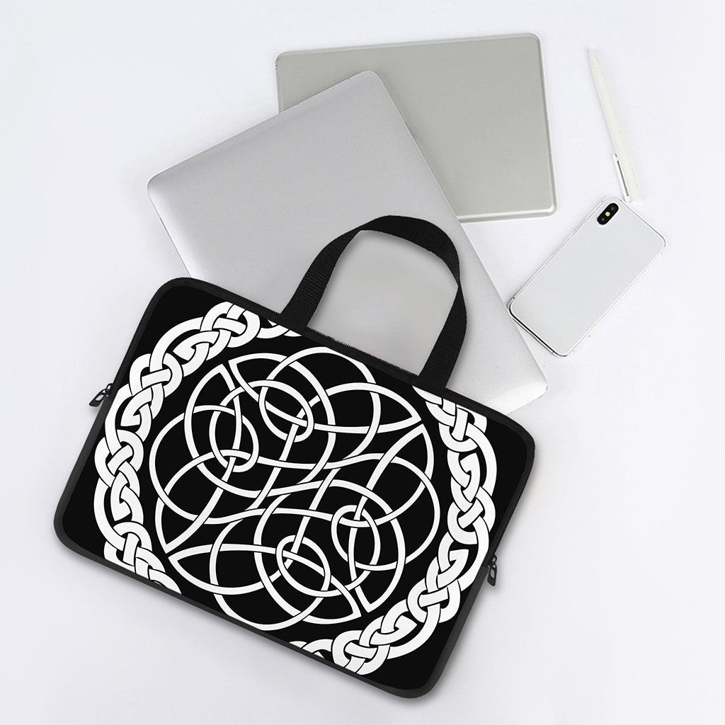 Black And White Celtic Knot Print Laptop Sleeve With Handle