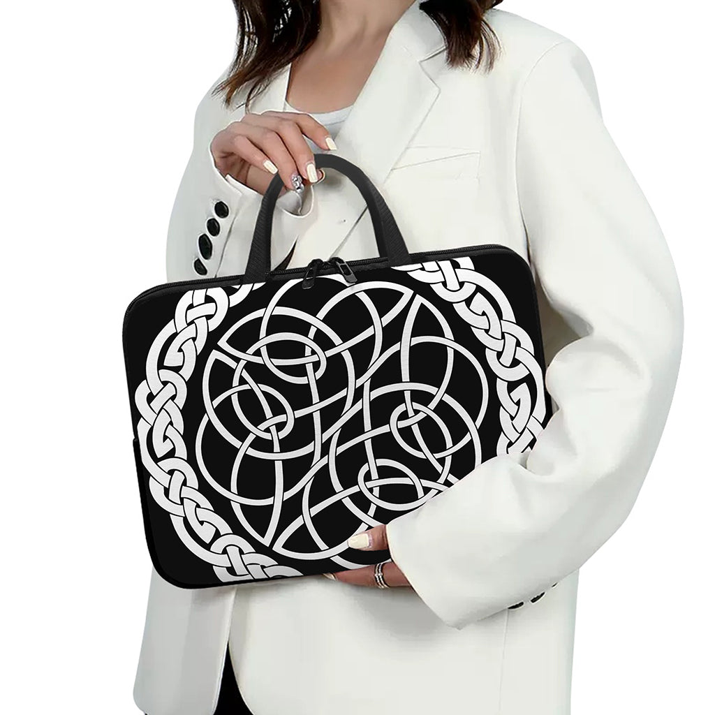 Black And White Celtic Knot Print Laptop Sleeve With Handle