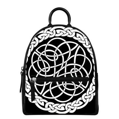 Black And White Celtic Knot Print Leather Backpack