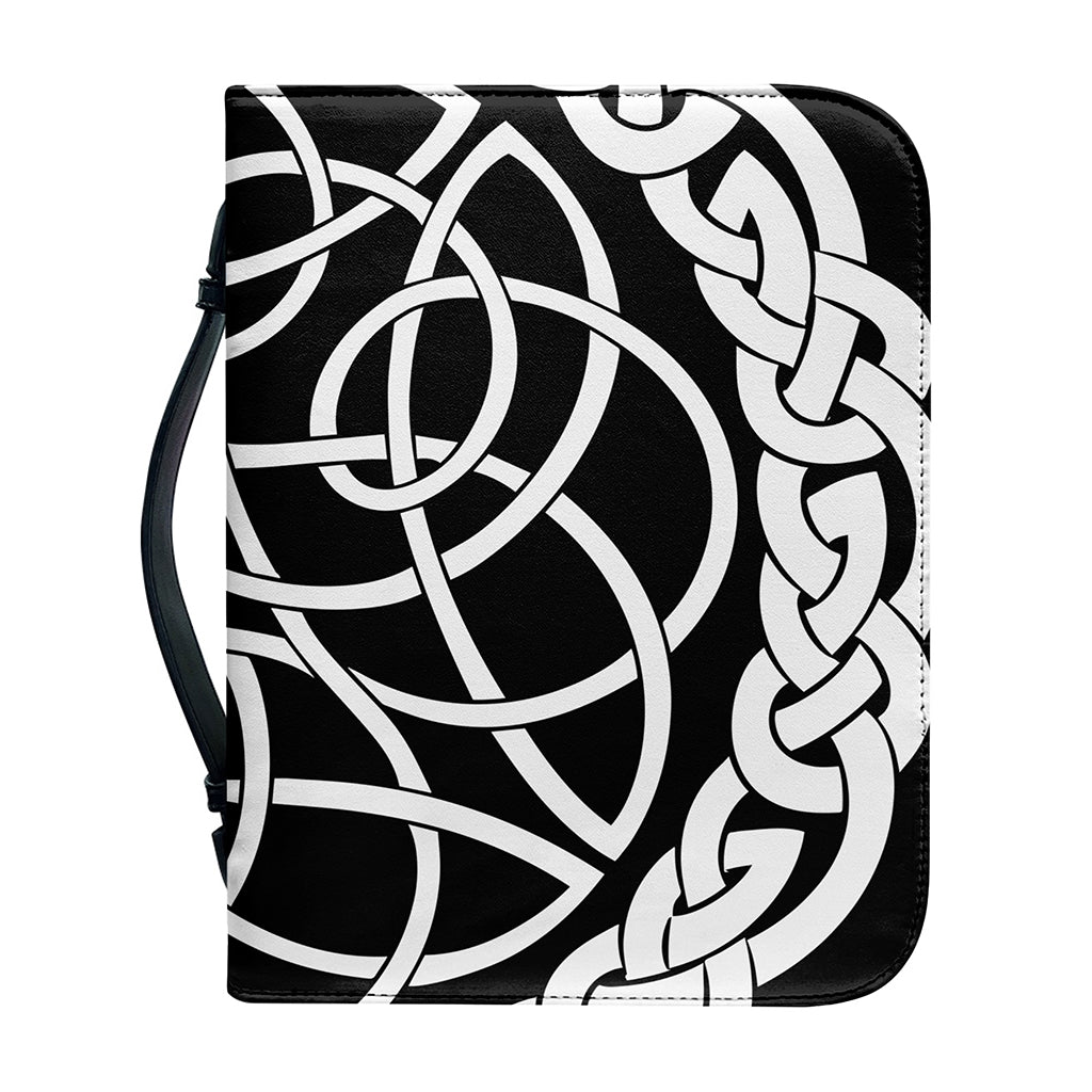 Black And White Celtic Knot Print Leather Bible Cover