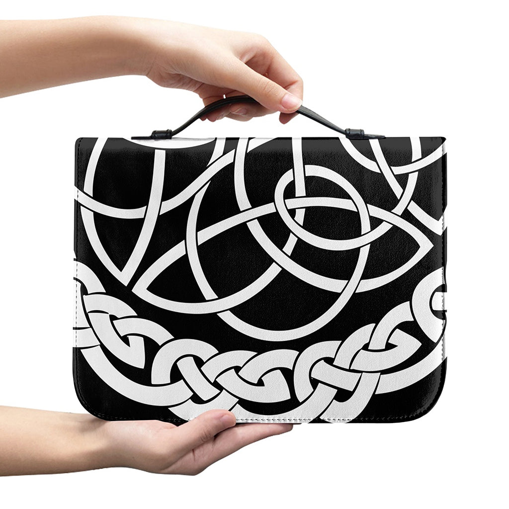 Black And White Celtic Knot Print Leather Bible Cover