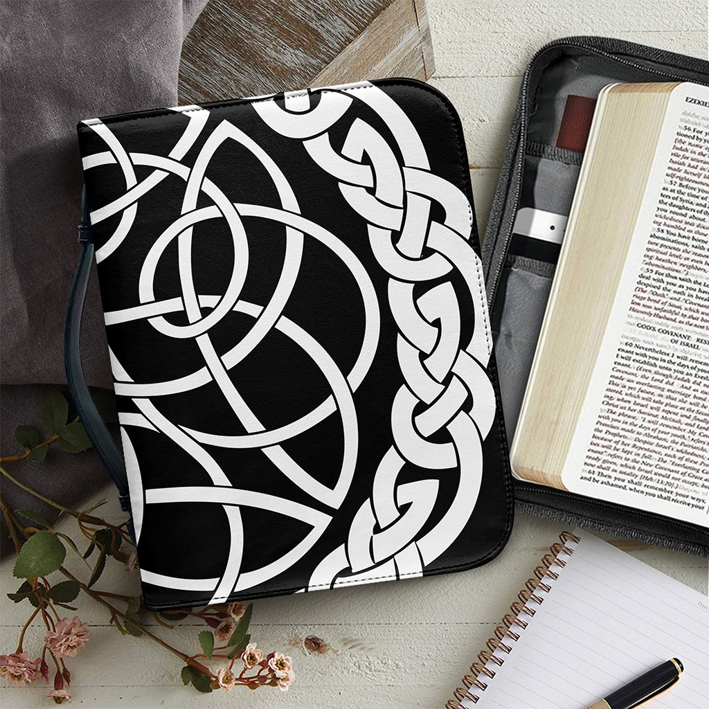 Black And White Celtic Knot Print Leather Bible Cover