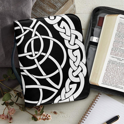 Black And White Celtic Knot Print Leather Bible Cover