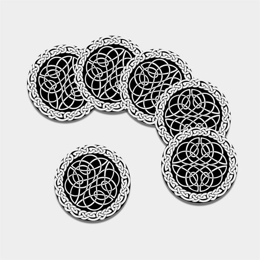 Black And White Celtic Knot Print Leather Coaster Set