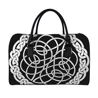 Black And White Celtic Knot Print Leather Duffle Bag