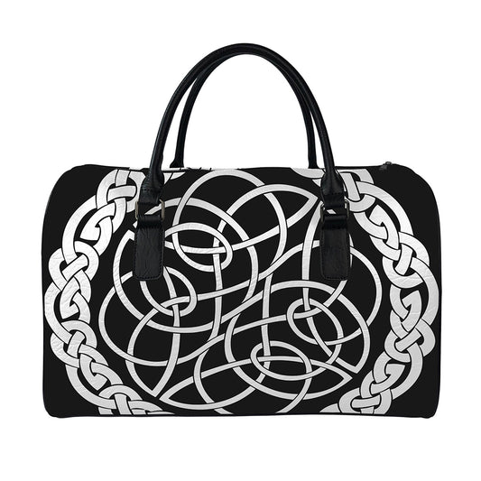 Black And White Celtic Knot Print Leather Duffle Bag