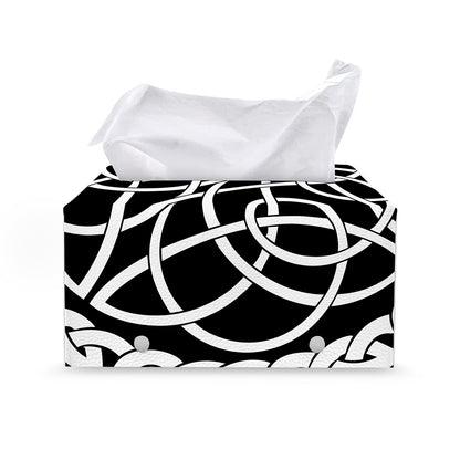 Black And White Celtic Knot Print Leather Tissue Box Cover