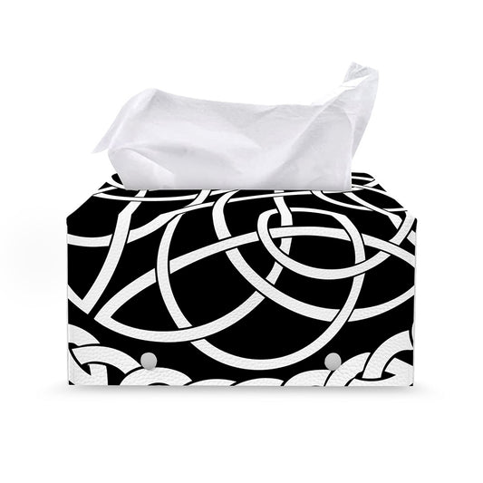 Black And White Celtic Knot Print Leather Tissue Box Cover