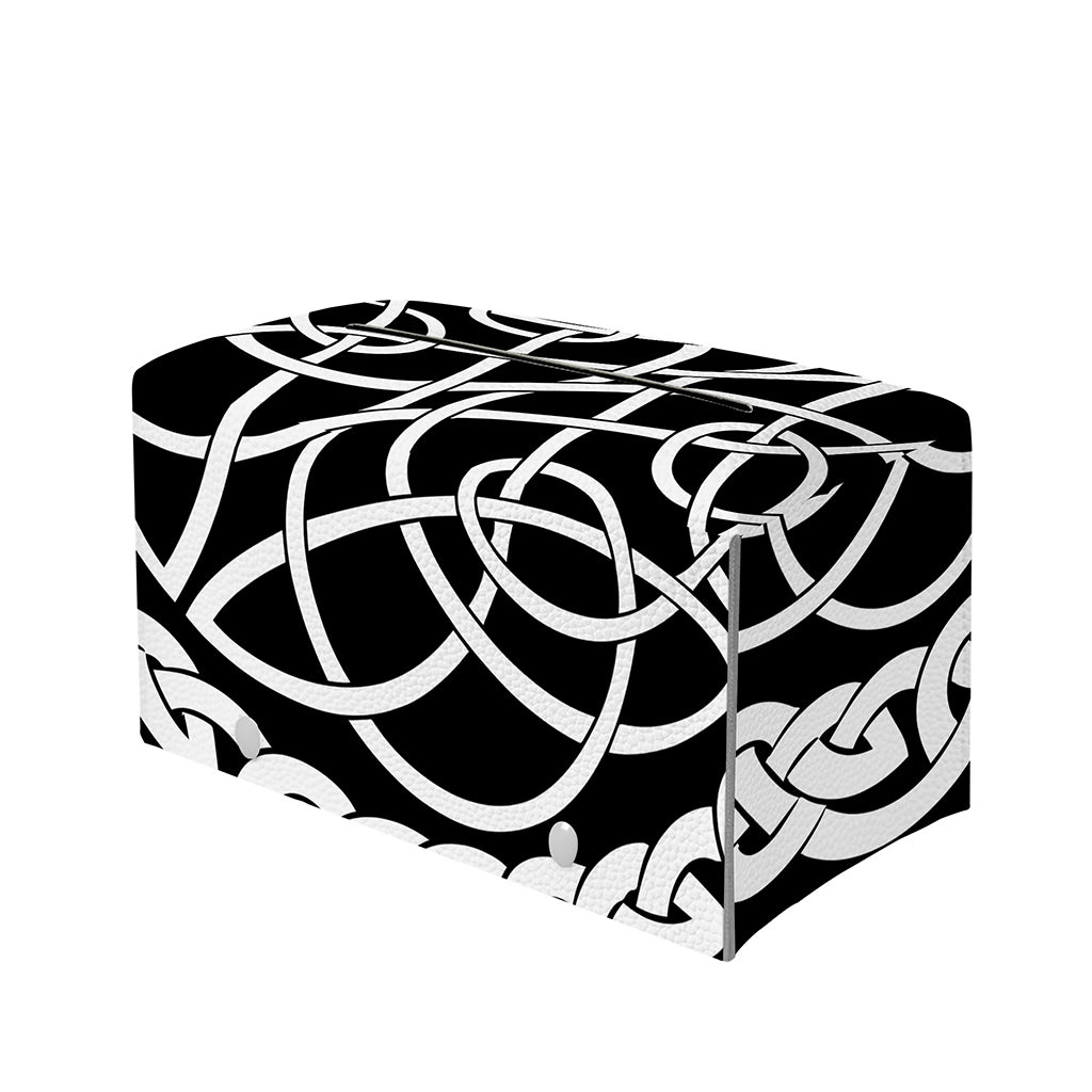 Black And White Celtic Knot Print Leather Tissue Box Cover
