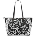 Black And White Celtic Knot Print Leather Tote Bag With Zipper