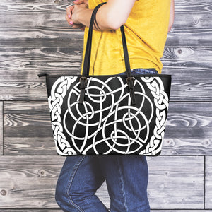 Black And White Celtic Knot Print Leather Tote Bag