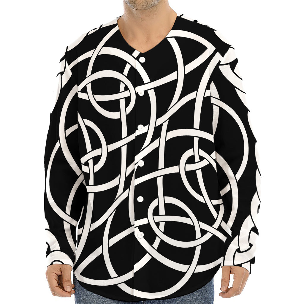 Black And White Celtic Knot Print Long Sleeve Baseball Jersey