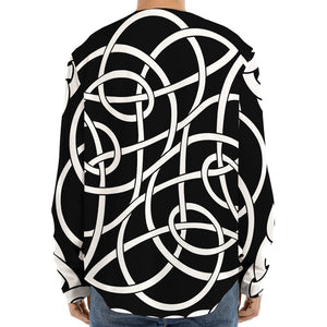 Black And White Celtic Knot Print Long Sleeve Baseball Jersey