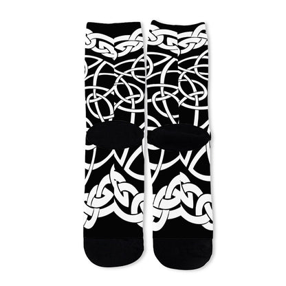 Black And White Celtic Knot Print Long Socks