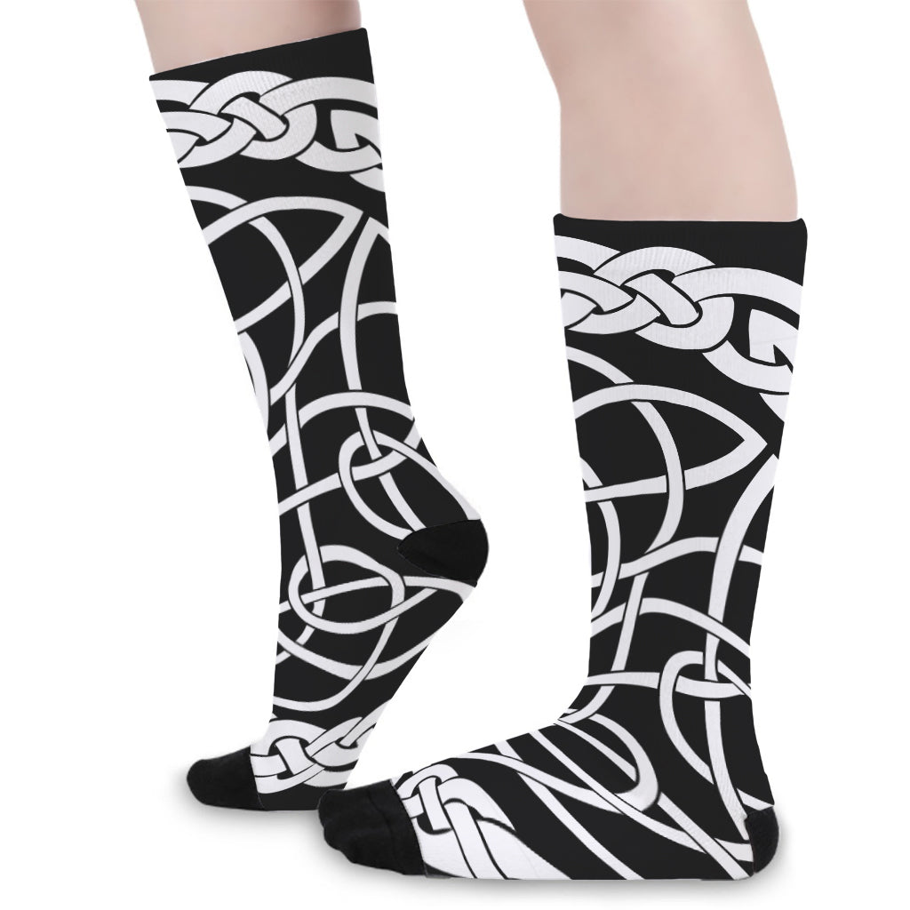 Black And White Celtic Knot Print Long Socks