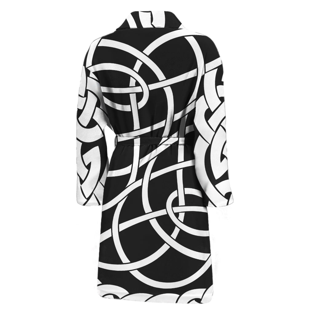 Black And White Celtic Knot Print Men's Bathrobe