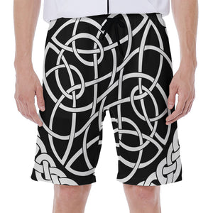 Black And White Celtic Knot Print Men's Beach Shorts