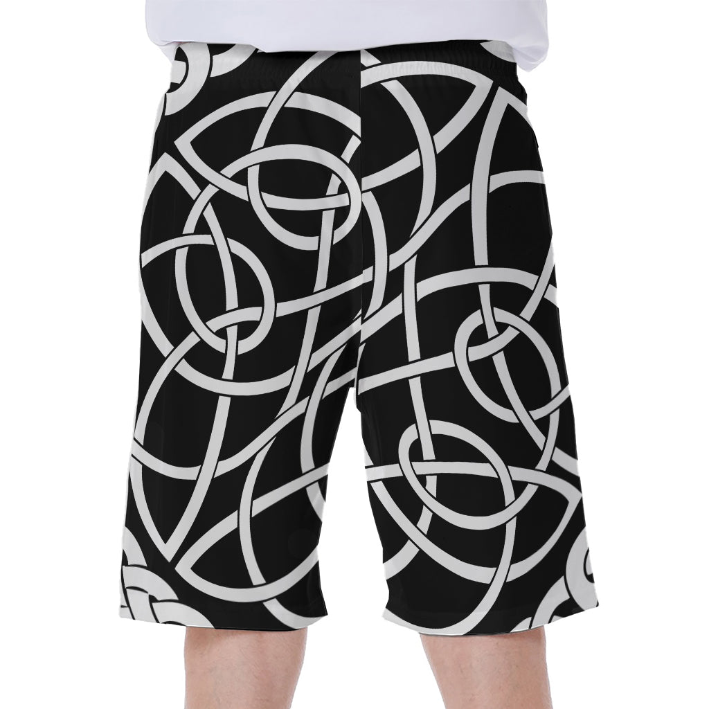 Black And White Celtic Knot Print Men's Beach Shorts