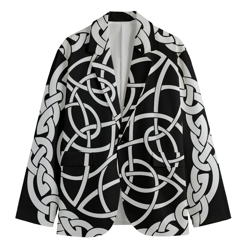 Black And White Celtic Knot Print Men's Cotton Blazer