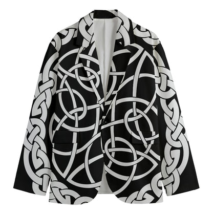 Black And White Celtic Knot Print Men's Cotton Blazer