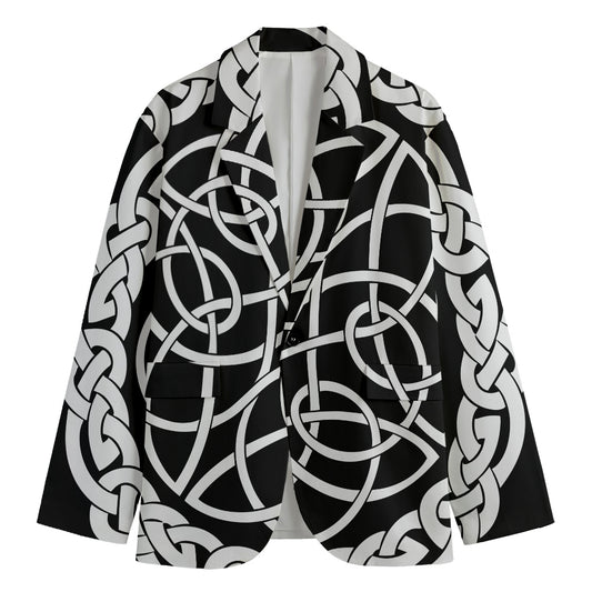 Black And White Celtic Knot Print Men's Cotton Blazer