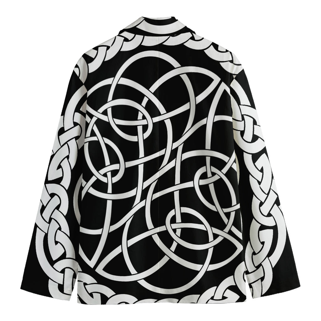 Black And White Celtic Knot Print Men's Cotton Blazer