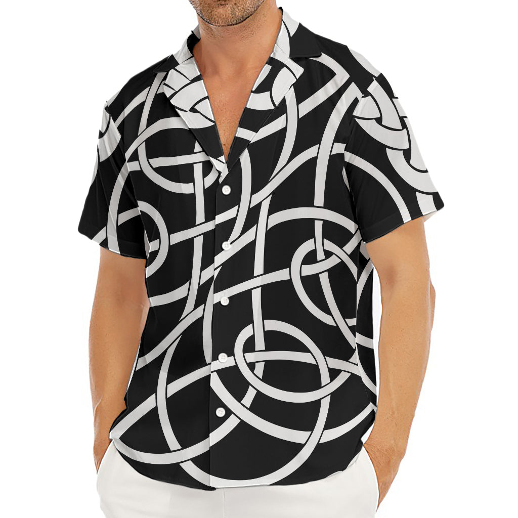 Black And White Celtic Knot Print Men's Deep V-Neck Shirt