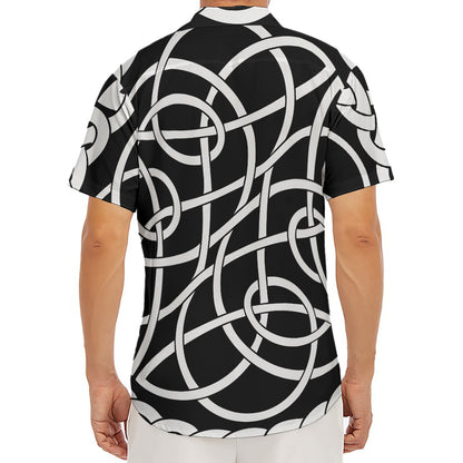 Black And White Celtic Knot Print Men's Deep V-Neck Shirt