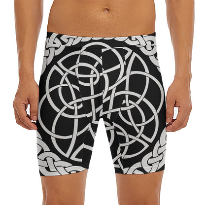 Black And White Celtic Knot Print Men's Long Boxer Briefs